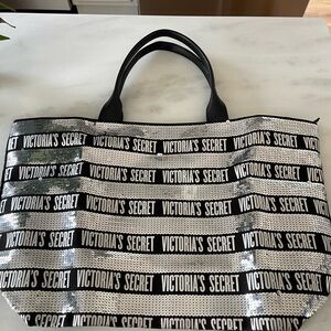 Victoria's Secret Black and Silver Sequin Tote Bag